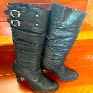 Matisse Women’s Tall Black Leather Ruched Boots with Buckles 10M